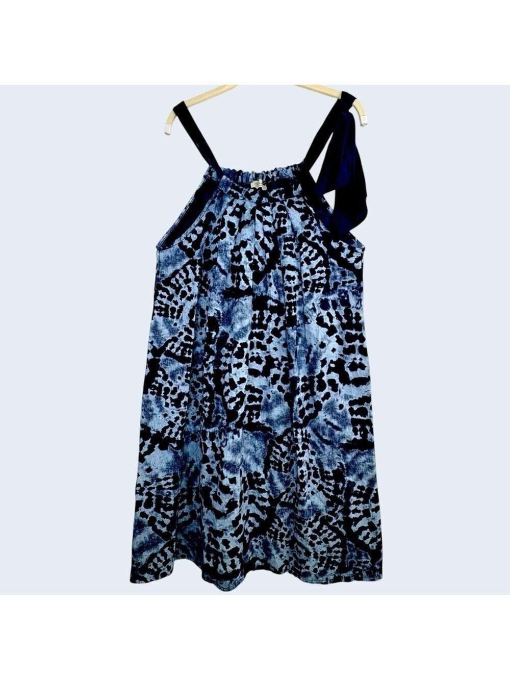 Bellambra Italy Women’s Linen Dress S Blue Tie Dye Sleeveless Bow Strap Boho